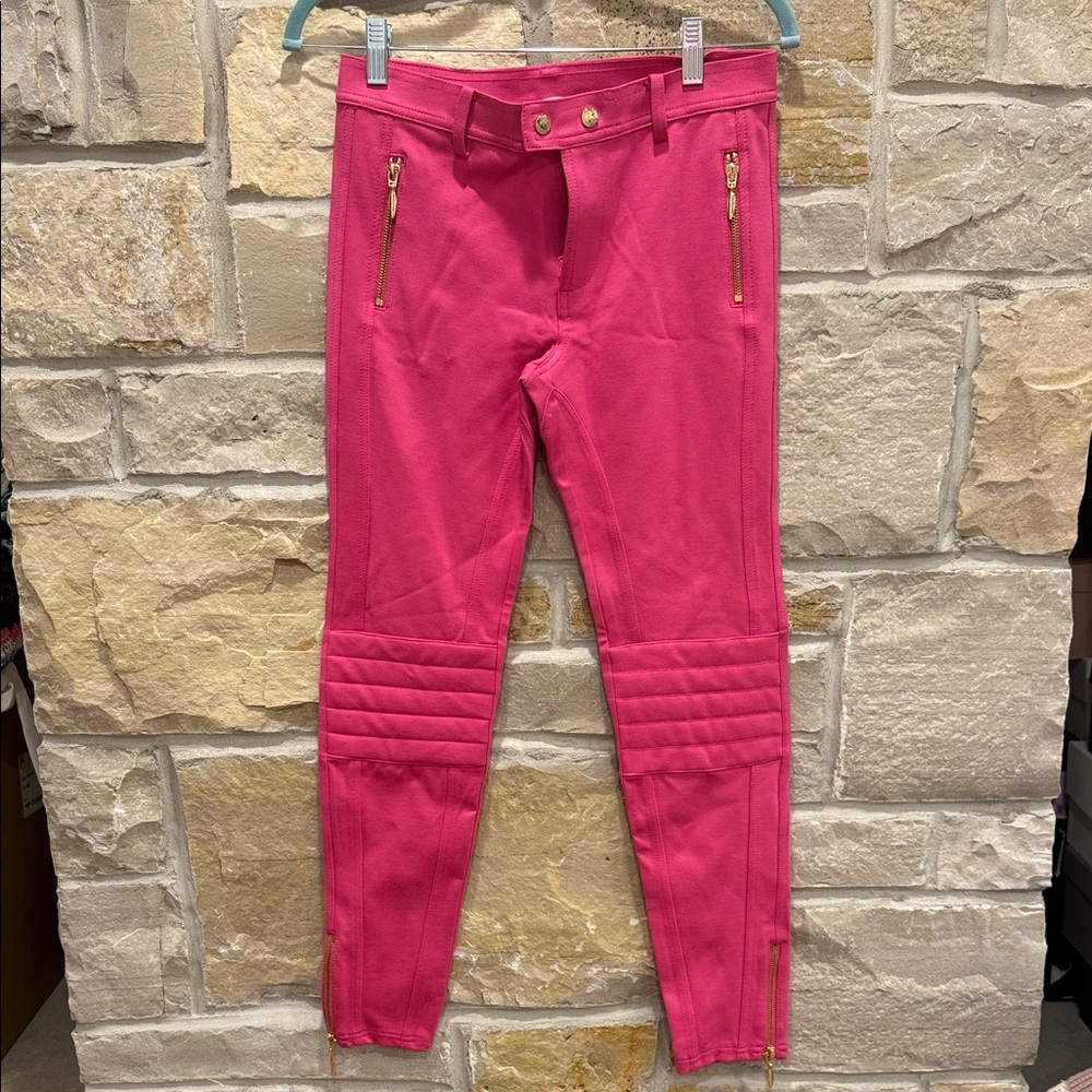Juicy Couture Premium Pink Moto Pants SIZE 4 Gold Logo Hardware NWT Condition